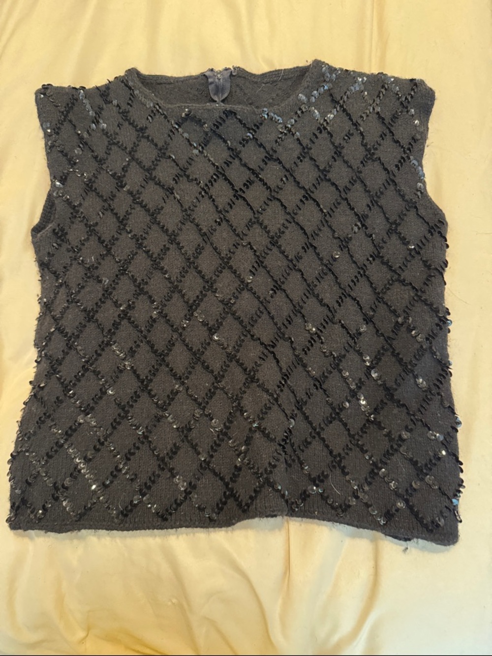 Women’s Vintage Black Sequin Sleeveless Knit Top